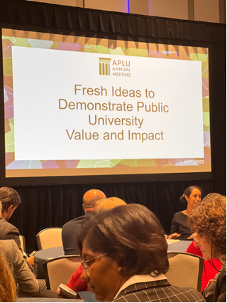 APLU presentation slide on Fresh Ideas to Demonstrate Public University Value and Impact.
