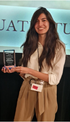 Brianna Diaz holds third place award for best poster presentation for community college students at the New Mexico AMP Student Research Conference