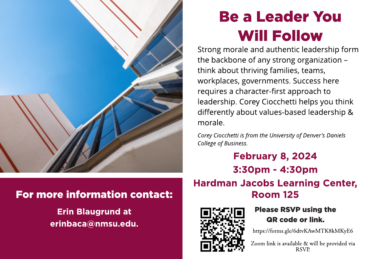 Invitation for the "Be a Leader You Will Follow" talk hosted by the Provost Office. 