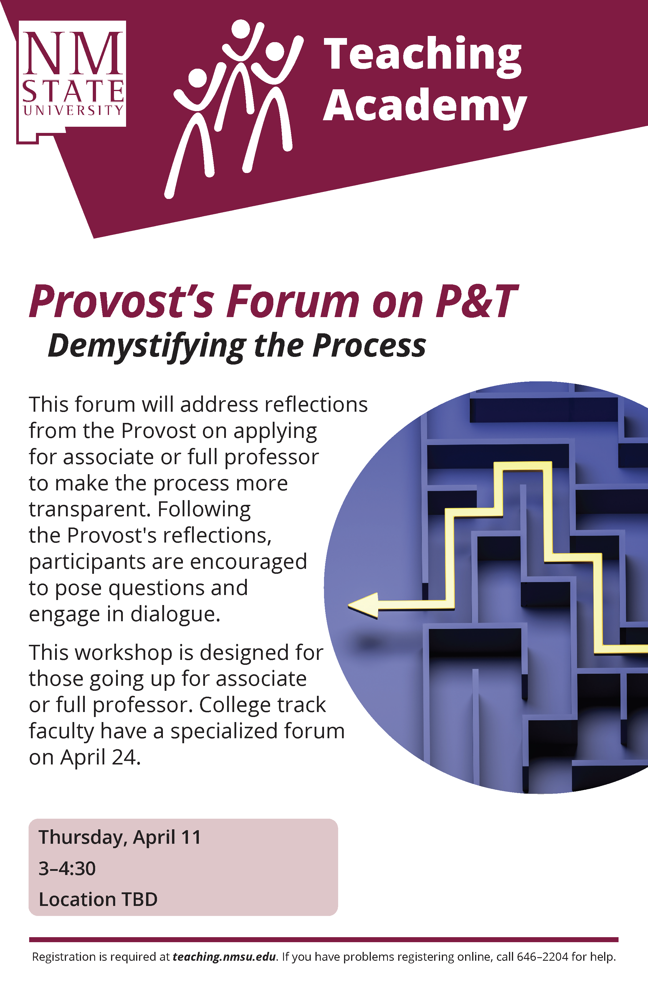 Flyer on the Provost Forum on P&T with the Teaching Academy.