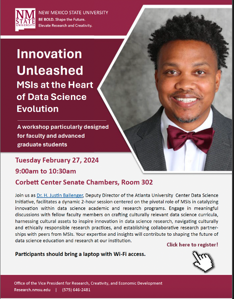 Flyer for the Innovation Unleashed MSIs at the Heart of Data Science Evolution event. 