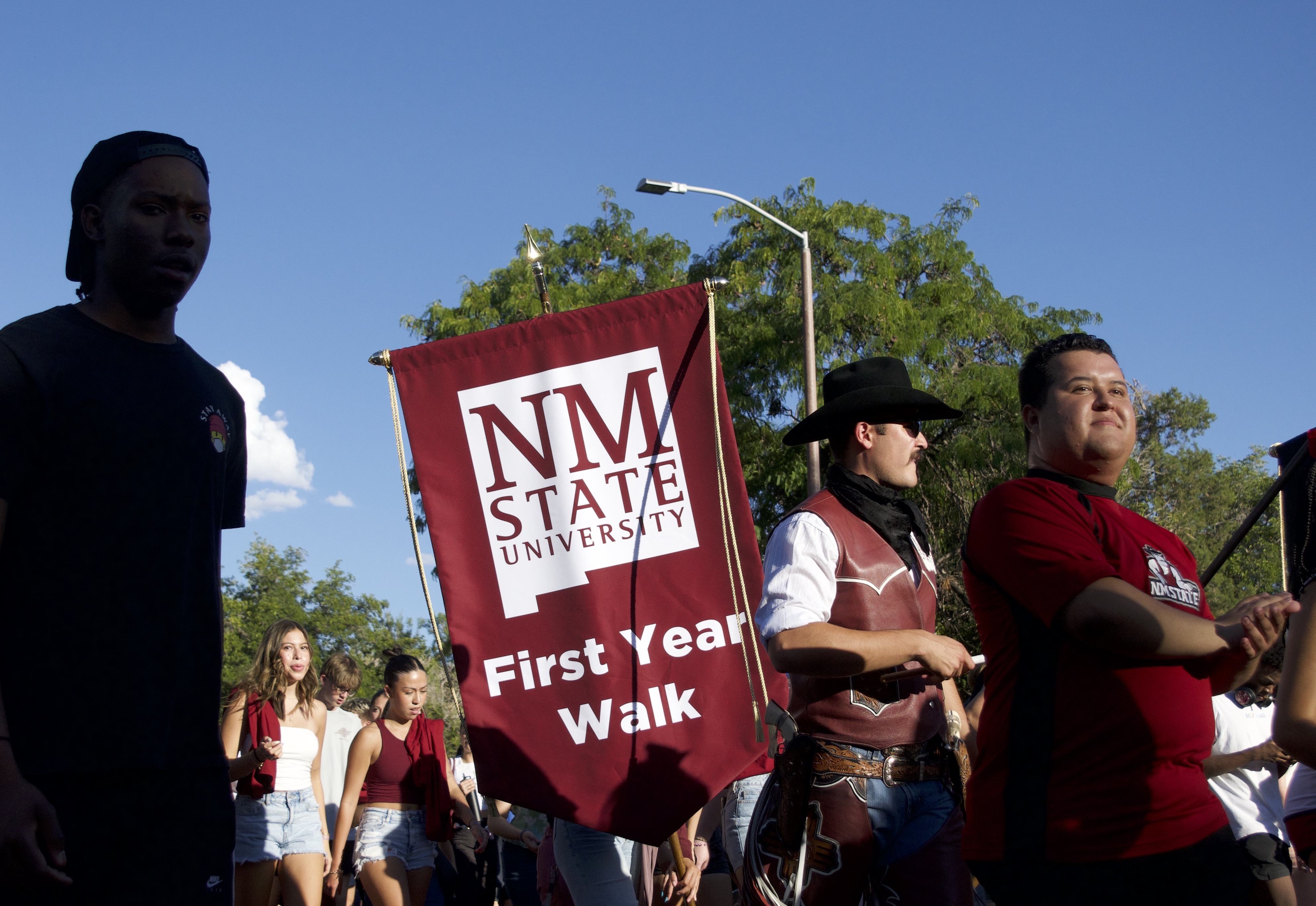 Students walking on the NMSU campus. 